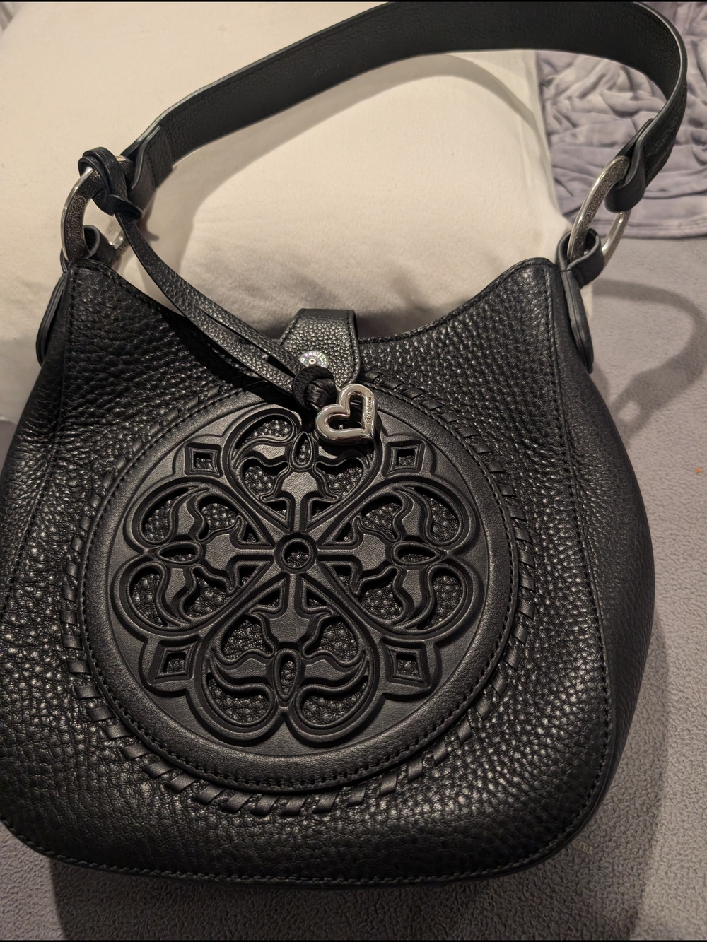 BRIGHTON BRAND NEW Black Women's Leather Shoulder Bag with Decorative Medallion